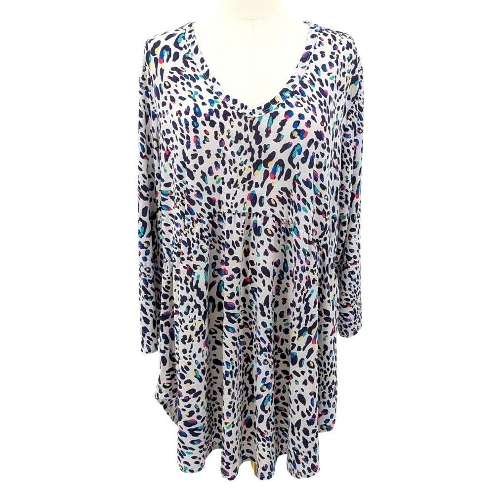 Leopard Print Swing Tunic Top Cream‎ Multicolor Heimish USA Size XL